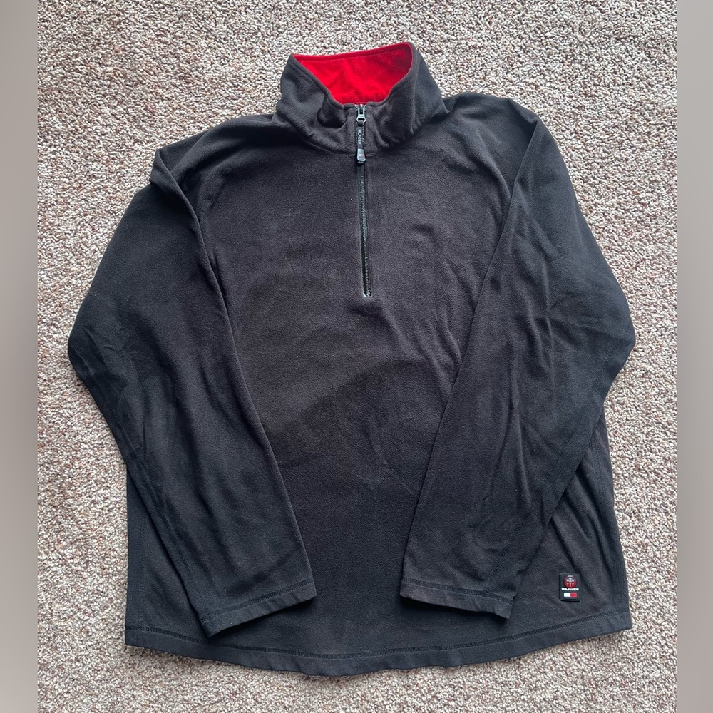 Vintage 90s Tommy Hilfiger Black Quarter Zip Sweater w Red Lining